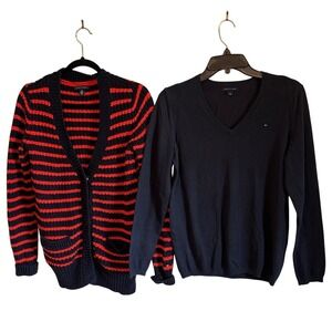 Tommy Hilfiger Navy Sweater Bundle Cardigan V-neck S M  Academia Preppy